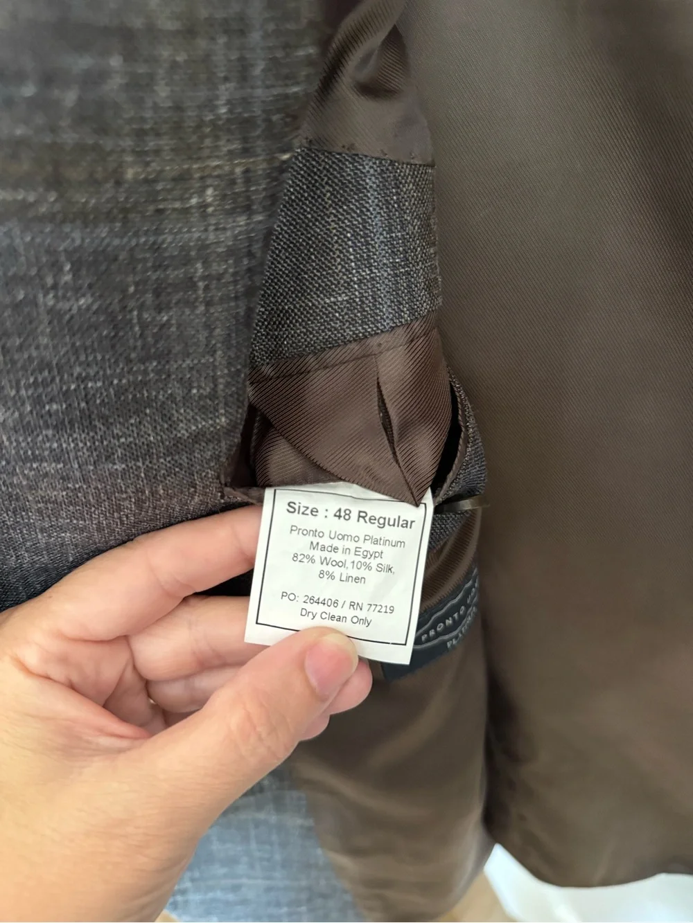 Pronto Uomo Platinum Brown Gray Windowpane Wool Silk Linen Blazer 48R Classic